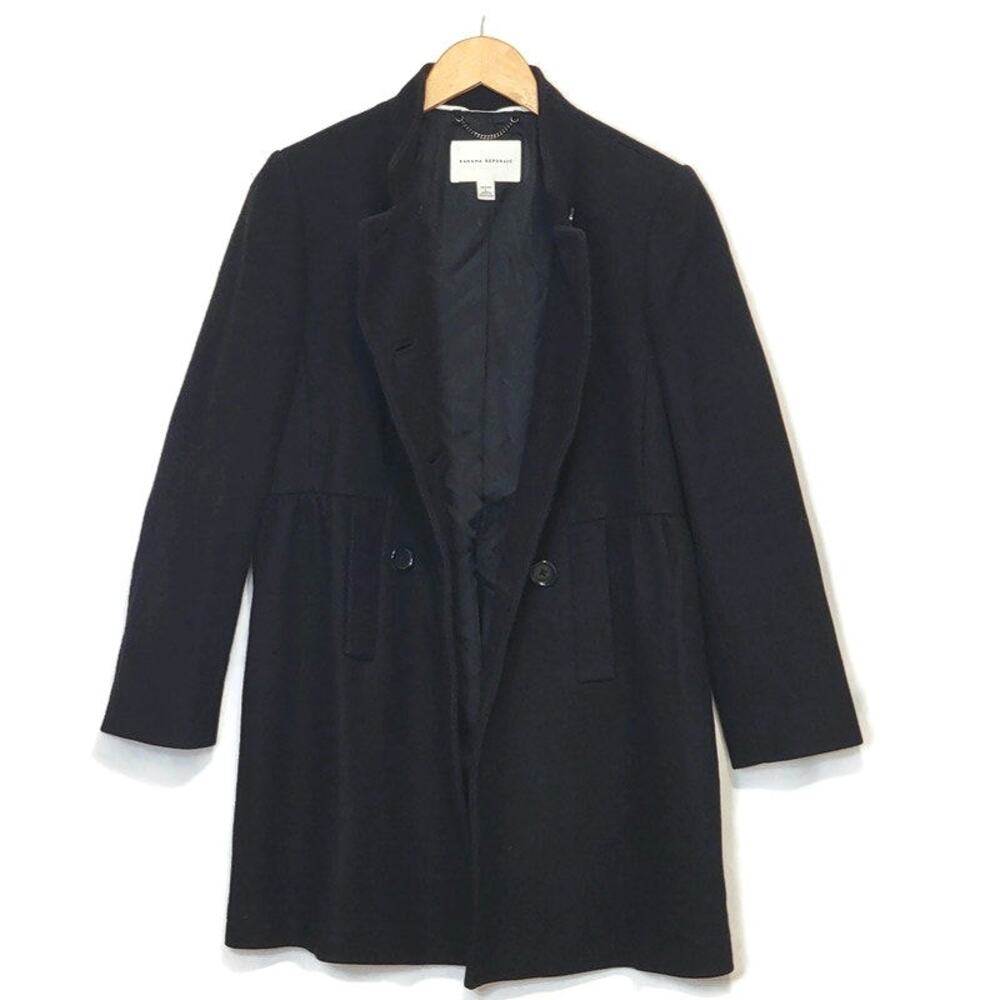 Banana Republic Wool Double Breasted Princess Coat Black Mid Length PL Classic - Picture 9 of 16